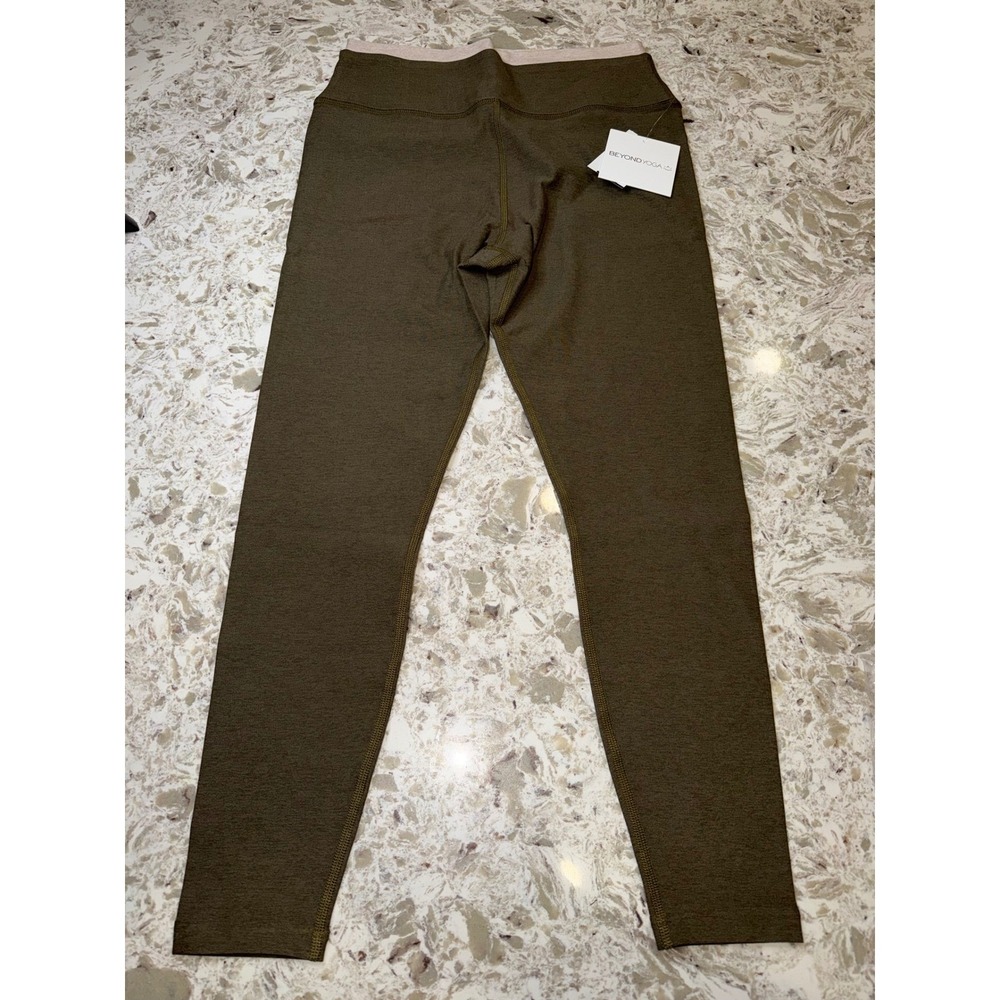 Beyond Yoga Womens High Waisted Space Dye Leggings Olive Green tan double layer
